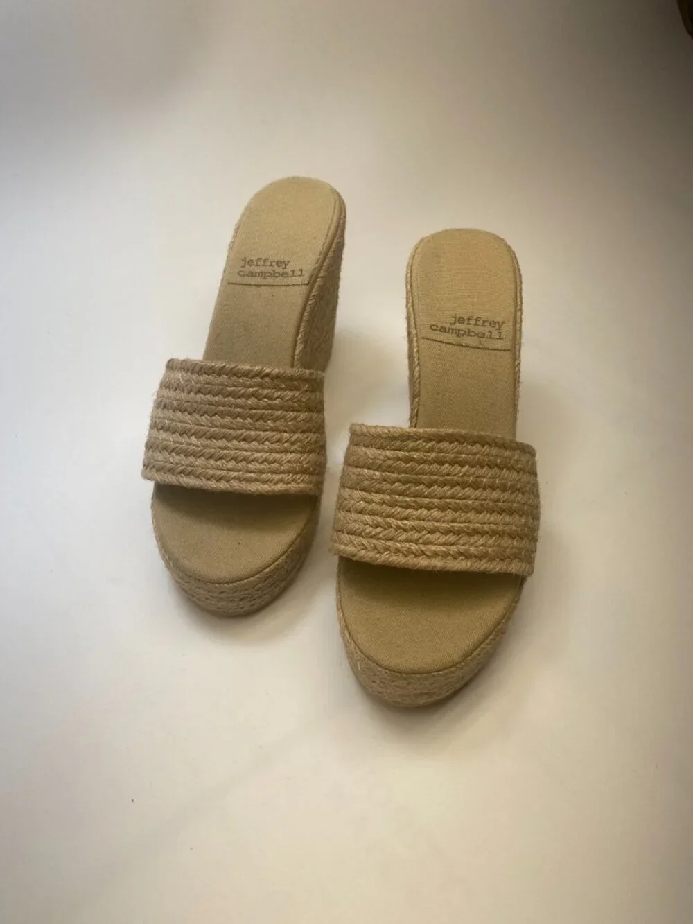 Jeffrey Campbell Womens Espadrille Tan Sunlit Wedge Sandal Sz 40/10